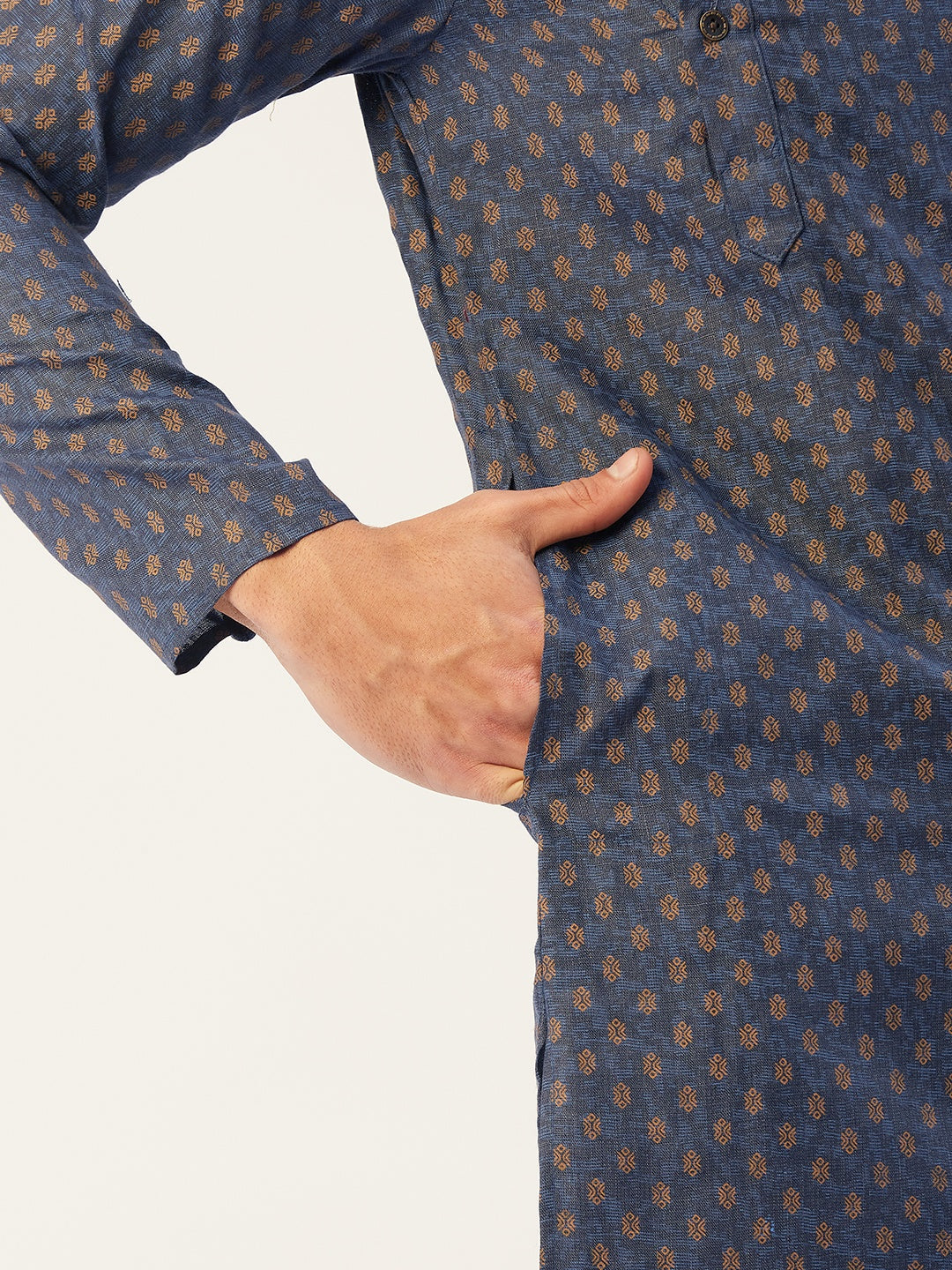 Jompers Men's Navy Cotton printed kurta Pyjama Set