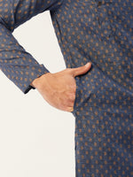Thumbnail for Jompers Men's Navy Cotton printed kurta Only
