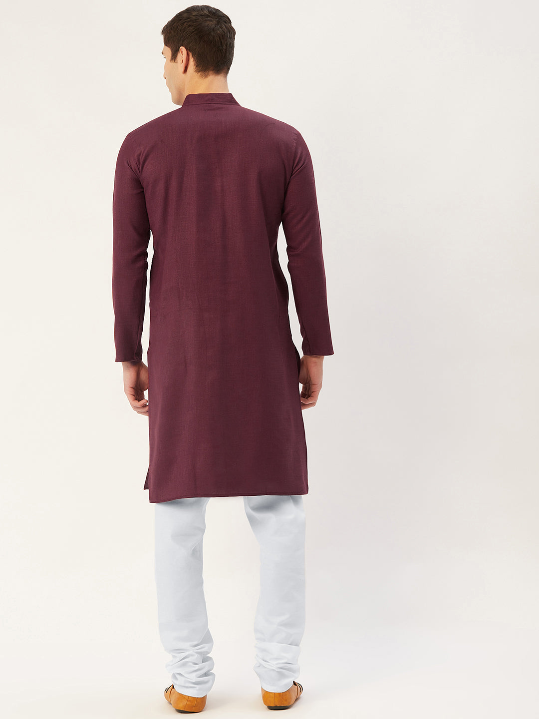 Jompers Men's Maroon Cotton Embroidered Kurta Only