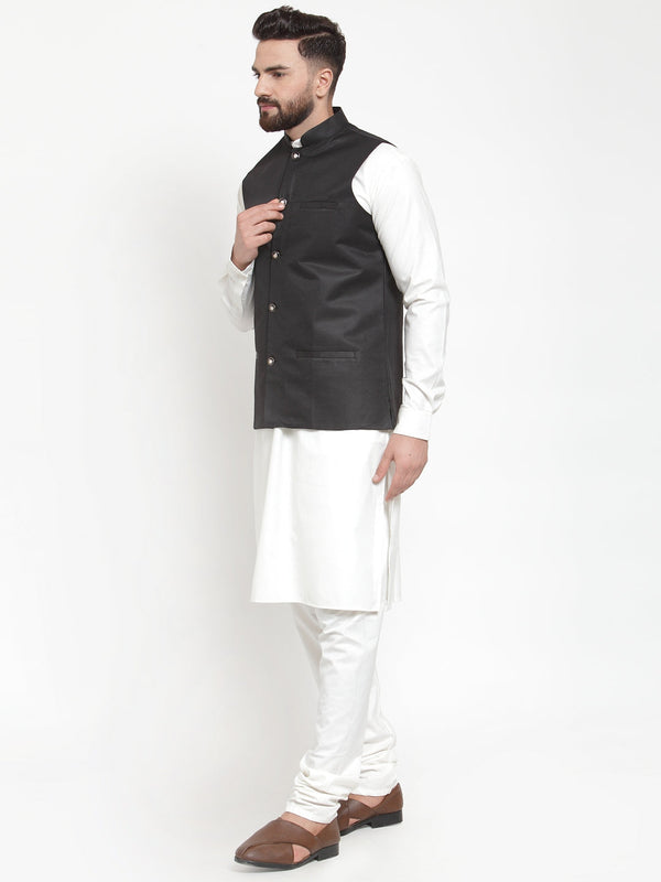Jompers Men's Solid Kurta Pajama with Solid Waistcoat