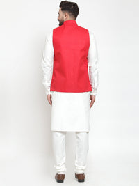 Thumbnail for Jompers Men's Solid Kurta Pajama with Solid Waistcoat (Red) - Distacart