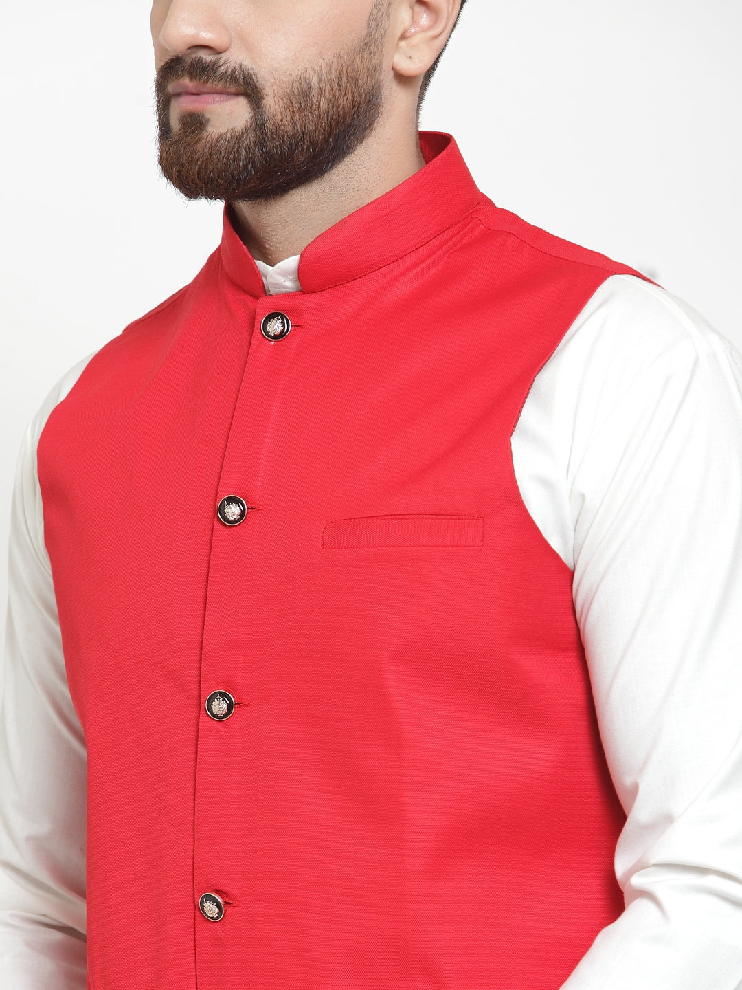 Jompers Men's Solid Kurta Pajama with Solid Waistcoat (Red) - Distacart