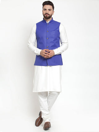Jompers Men's Solid Kurta Pajama with Solid Waistcoat (Royal) - Distacart