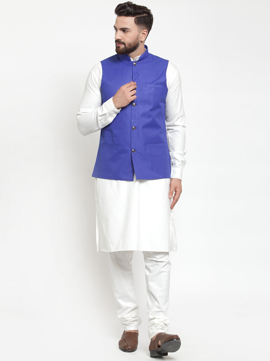 Jompers Men's Solid Kurta Pajama with Solid Waistcoat (Royal) - Distacart