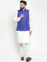 Thumbnail for Jompers Men's Solid Kurta Pajama with Solid Waistcoat (Royal) - Distacart