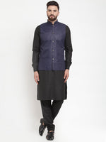 Thumbnail for Jompers Men's Solid Kurta Pajama with Solid Waistcoat (Navy) - Distacart