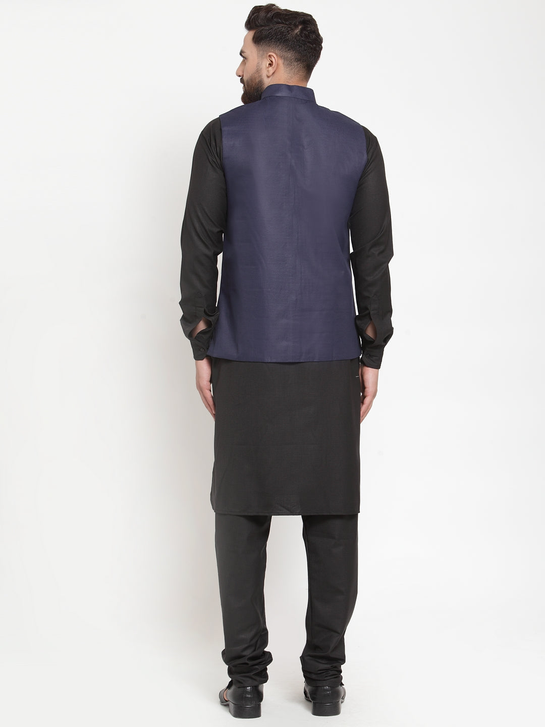Jompers Men's Solid Kurta Pajama with Solid Waistcoat (Navy) - Distacart