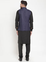 Thumbnail for Jompers Men's Solid Kurta Pajama with Solid Waistcoat (Navy) - Distacart