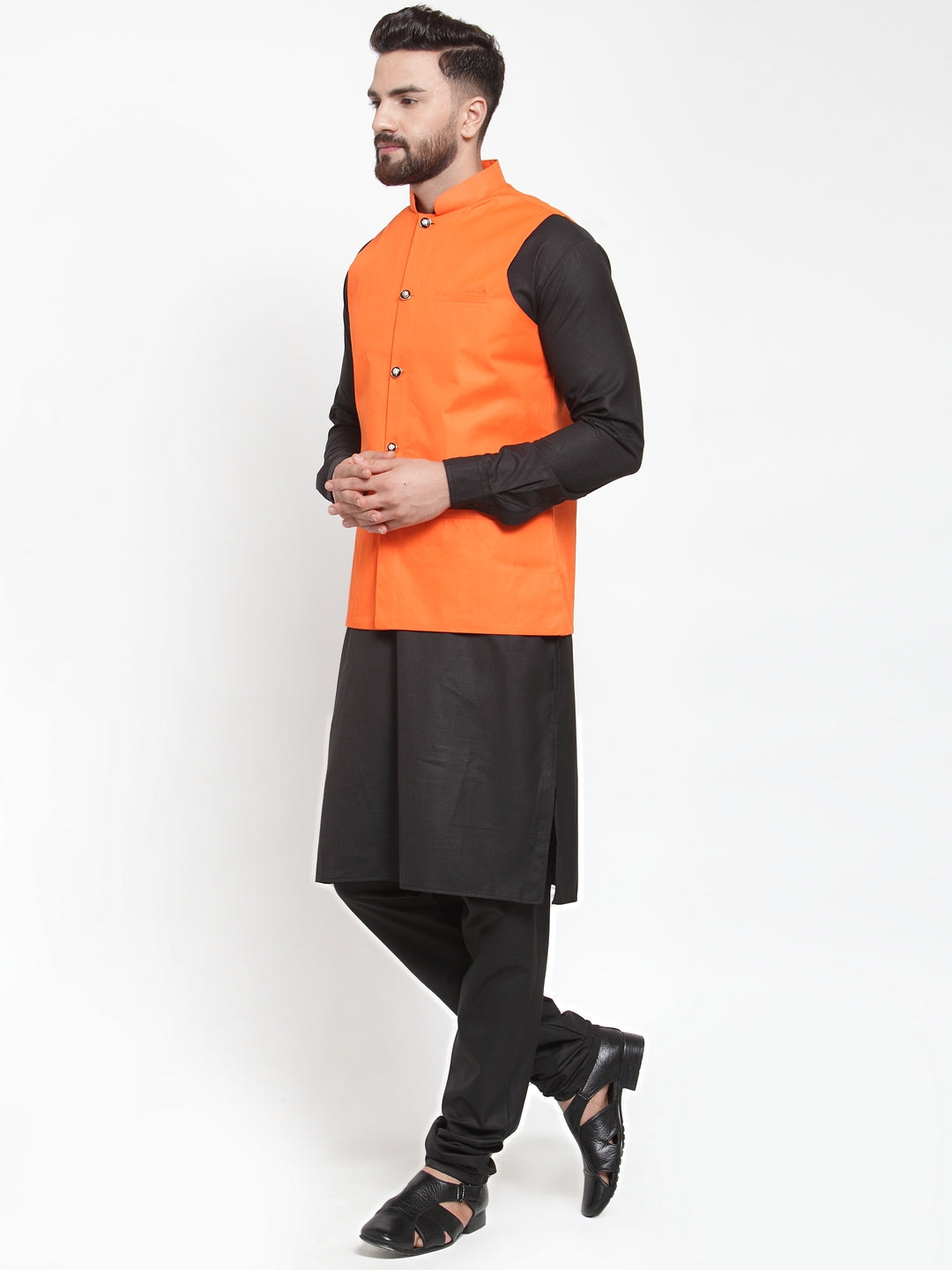 Jompers Men's Solid Kurta Pajama with Solid Waistcoat (Orange) - Distacart