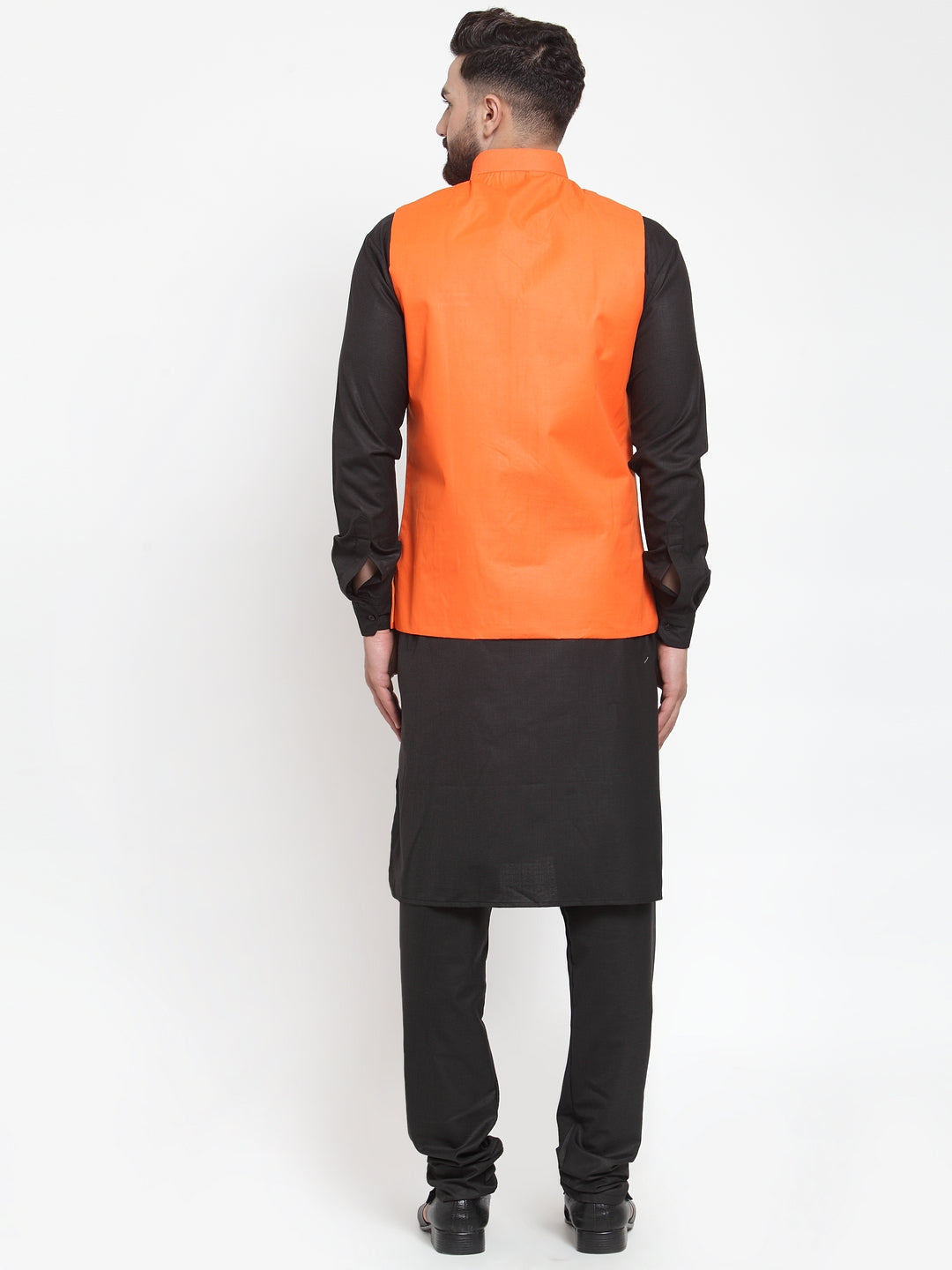 Jompers Men's Solid Kurta Pajama with Solid Waistcoat (Orange) - Distacart