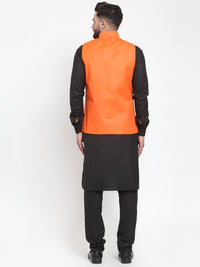 Thumbnail for Jompers Men's Solid Kurta Pajama with Solid Waistcoat (Orange) - Distacart