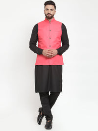 Thumbnail for Jompers Men's Solid Kurta Pajama with Solid Waistcoat (Peach) - Distacart