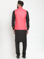 Thumbnail for Jompers Men's Solid Kurta Pajama with Solid Waistcoat (Peach) - Distacart