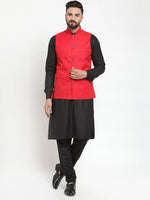 Thumbnail for Jompers Men's Solid Kurta Pajama with Solid Waistcoat (Red) - Distacart