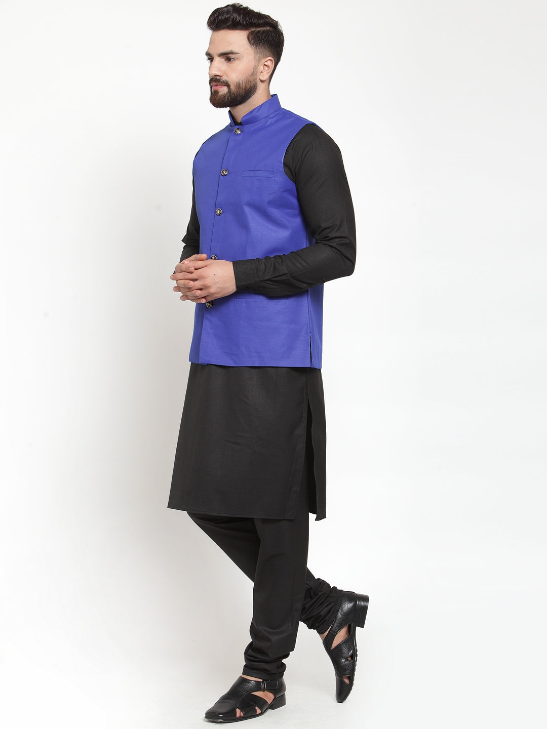 Jompers Men's Solid Kurta Pajama with Solid Waistcoat (Royal) - Distacart