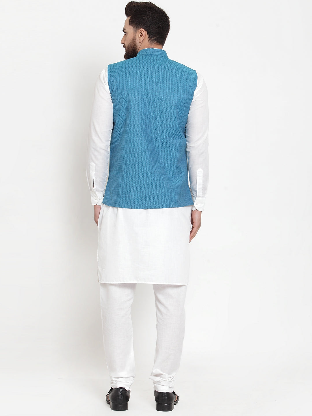 Jompers Men's Solid Cotton Kurta Pajama with Woven Jacquard Waistcoat (Green) - Distacart