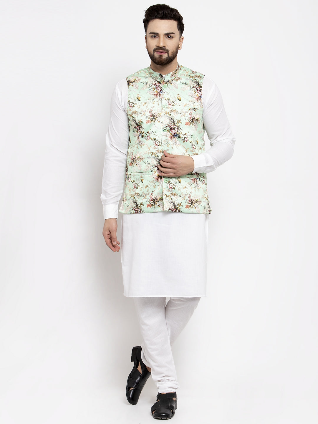 Jompers Men's Solid Cotton Kurta Pajama with Printed Waistcoat (Lime-W) - Distacart