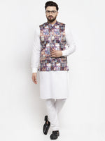 Thumbnail for Jompers Men's Solid Cotton Kurta Pajama with Printed Waistcoat (Purple-W) - Distacart