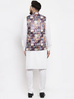 Thumbnail for Jompers Men's Solid Cotton Kurta Pajama with Printed Waistcoat (Purple-W) - Distacart