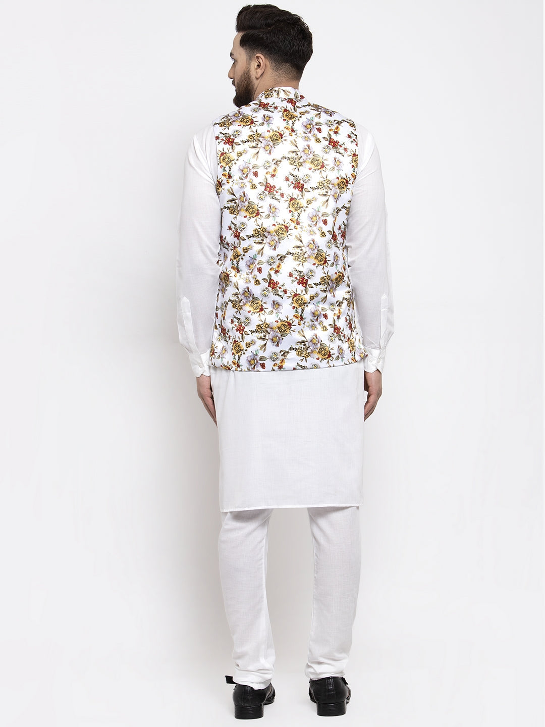 Jompers Men's Solid Cotton Kurta Pajama with Printed Waistcoat (White-W) - Distacart
