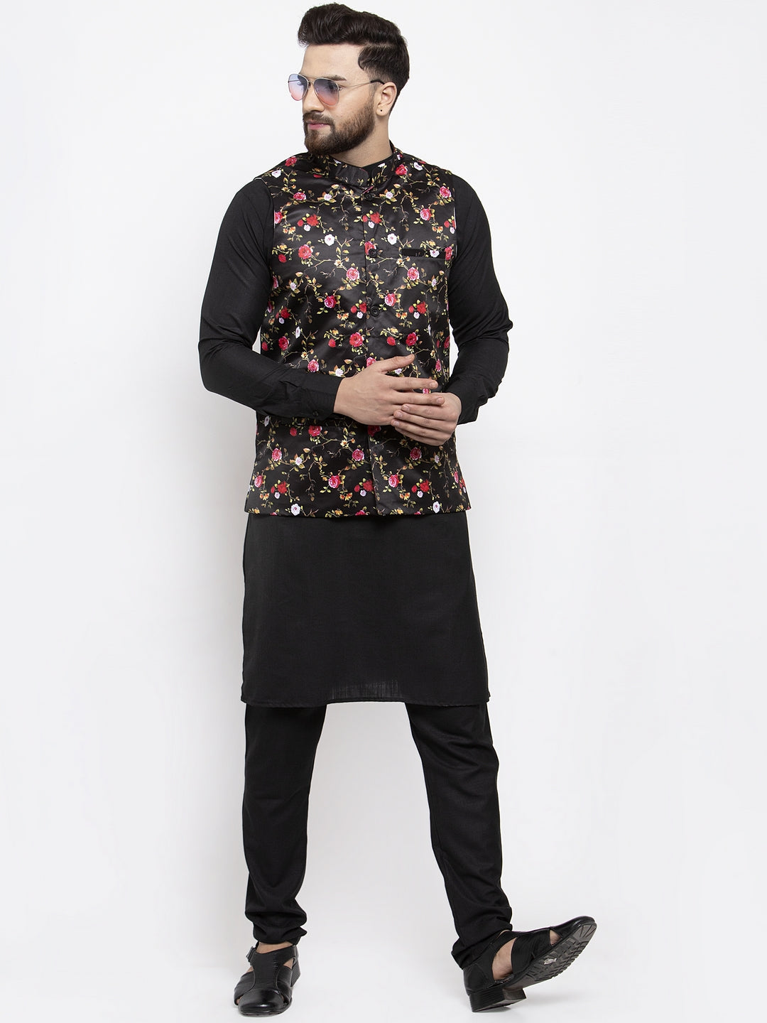 Buy Jompers Men s Solid Cotton Kurta Pajama with Printed Waistcoat