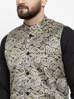 Thumbnail for Jompers Men's Solid Cotton Kurta Pajama with Printed Waistcoat (Golden-B) - Distacart