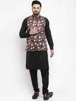 Thumbnail for Jompers Men's Solid Cotton Kurta Pajama with Printed Waistcoat (Maroon-B) - Distacart