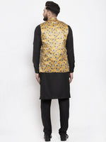 Thumbnail for Jompers Men's Solid Cotton Kurta Pajama with Printed Waistcoat (Mustard-B) - Distacart