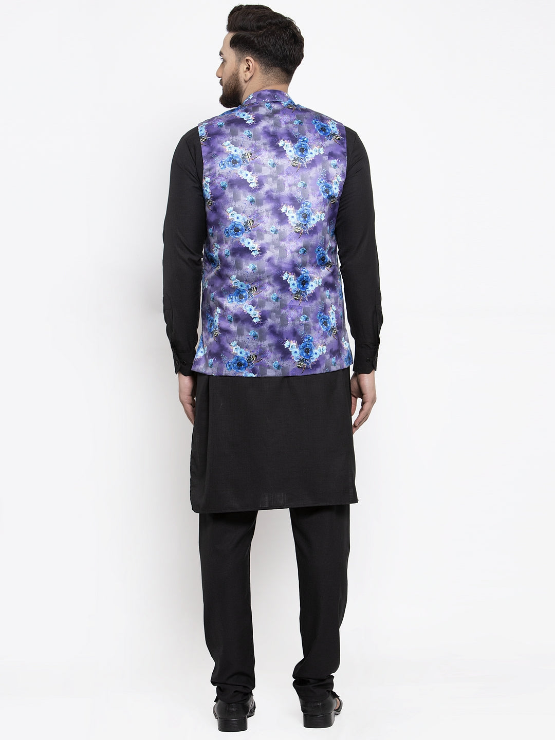 Jompers Men's Solid Cotton Kurta Pajama with Printed Waistcoat (Voilet-B) - Distacart