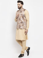 Thumbnail for Jompers Men's Solid Cotton Kurta Pajama with Printed Waistcoat ( Beige-C) - Distacart