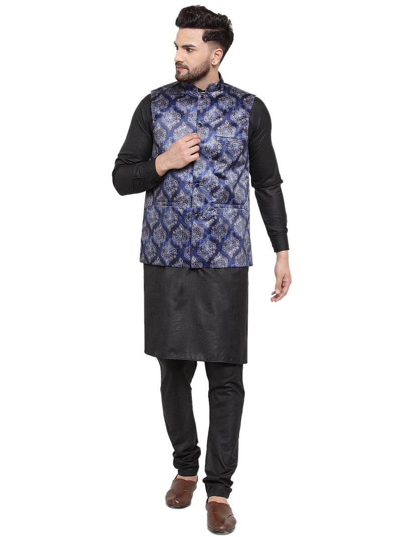Jompers Men&#39;s Solid Cotton Kurta Pajama with Printed Waistcoat (Blue-B) - Distacart