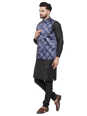 Jompers Men's Solid Cotton Kurta Pajama with Printed Waistcoat (Blue-B) - Distacart