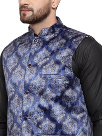 Thumbnail for Jompers Men's Solid Cotton Kurta Pajama with Printed Waistcoat (Blue-B) - Distacart