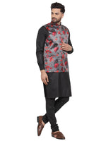 Thumbnail for Jompers Men's Solid Cotton Kurta Pajama with Printed Waistcoat (Grey-B ) - Distacart