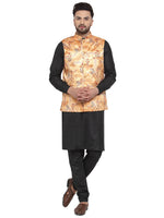 Thumbnail for Jompers Men's Solid Cotton Kurta Pajama with Printed Waistcoat (Orange-B) - Distacart