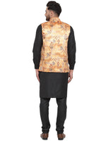 Thumbnail for Jompers Men's Solid Cotton Kurta Pajama with Printed Waistcoat (Orange-B) - Distacart