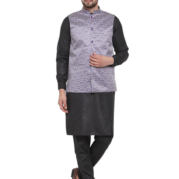 Jompers Men's Solid Cotton Kurta Pajama with Printed Waistcoat (Purple-B) - Distacart