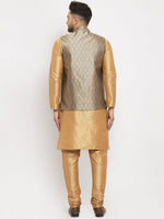 Thumbnail for Jompers Men's Solid Dupion Kurta Pajama with Woven Jacqaurd Waistcoat (Grey-G) - Distacart