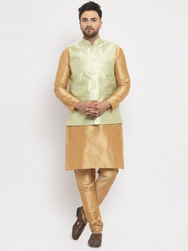 Jompers Men's Solid Dupion Kurta Pajama with Woven Jacqaurd Waistcoat (Lime-G) - Distacart