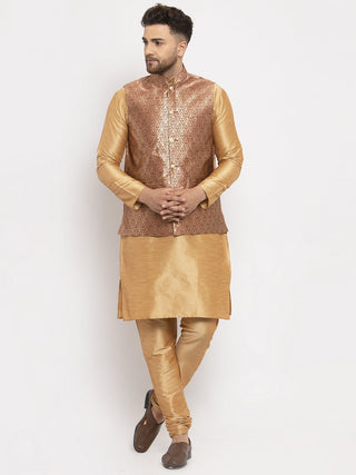 Jompers Men's Solid Dupion Kurta Pajama with Woven Jacqaurd Waistcoat (Maroon-G) - Distacart