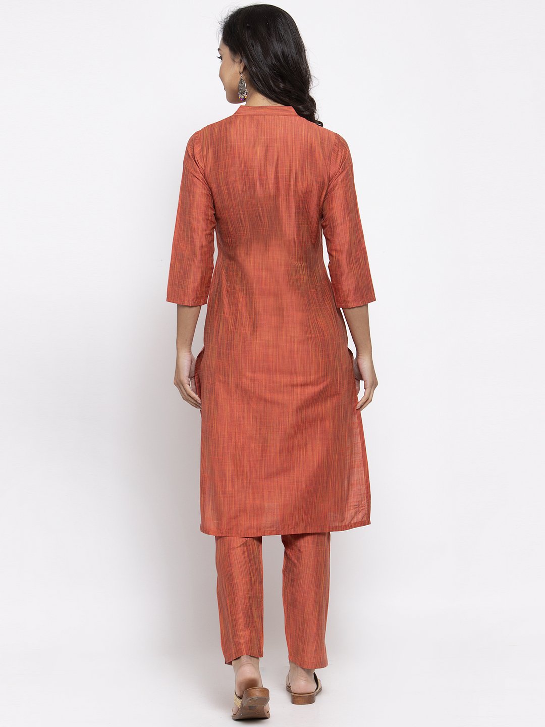 Jompers Women Orange Self-Striped Kurta with Trousers - Distacart