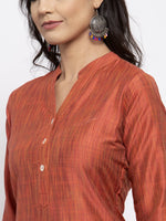 Thumbnail for Jompers Women Orange Self-Striped Kurta with Trousers - Distacart