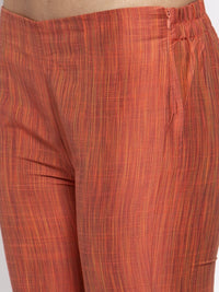 Thumbnail for Jompers Women Orange Self-Striped Kurta with Trousers - Distacart