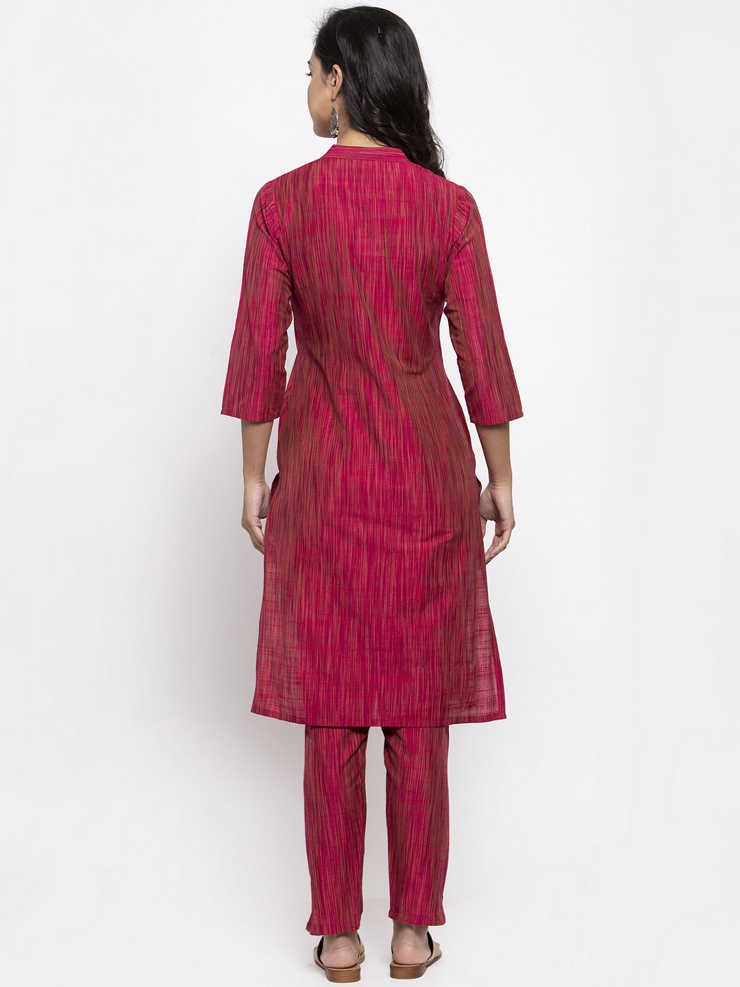 Jompers Women Pink Self-Striped Kurta with Trousers - Distacart
