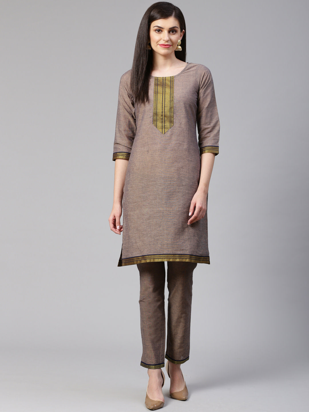 Jompers Women Grey Yoke Design Kurta with Trousers - Distacart
