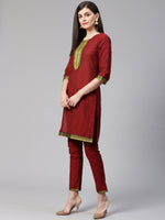 Thumbnail for Jompers Women Maroon Yoke Design Kurta with Trousers - Distacart
