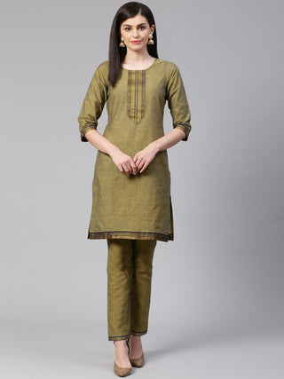 Jompers Women Mustard Yoke Design Kurta with Trousers - Distacart