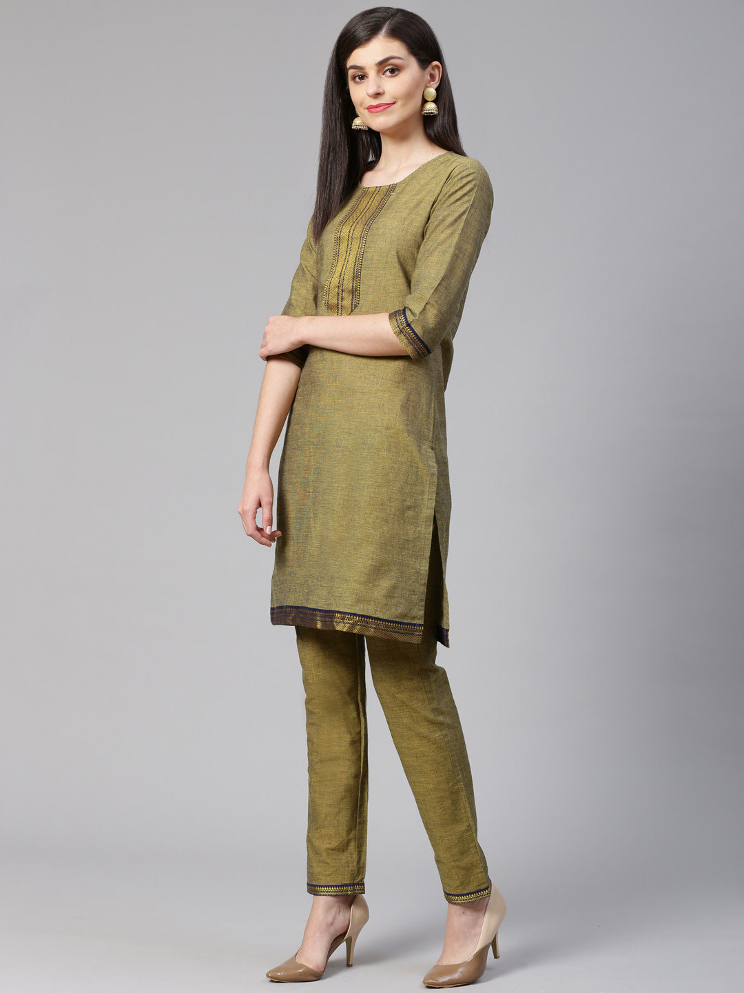 Jompers Women Mustard Yoke Design Kurta with Trousers - Distacart