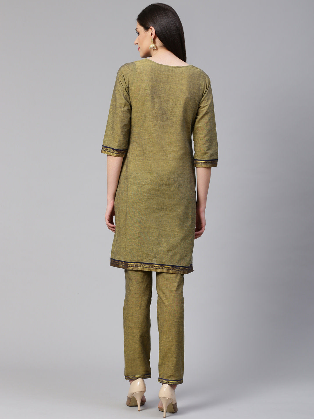 Jompers Women Mustard Yoke Design Kurta with Trousers - Distacart