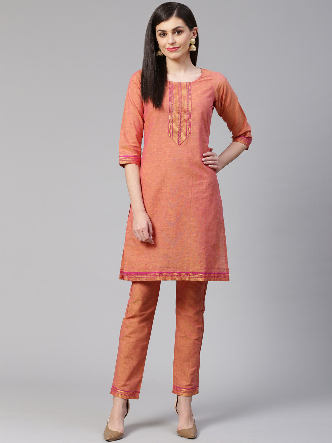 Jompers Women Pink Yoke Design Kurta with Trousers - Distacart